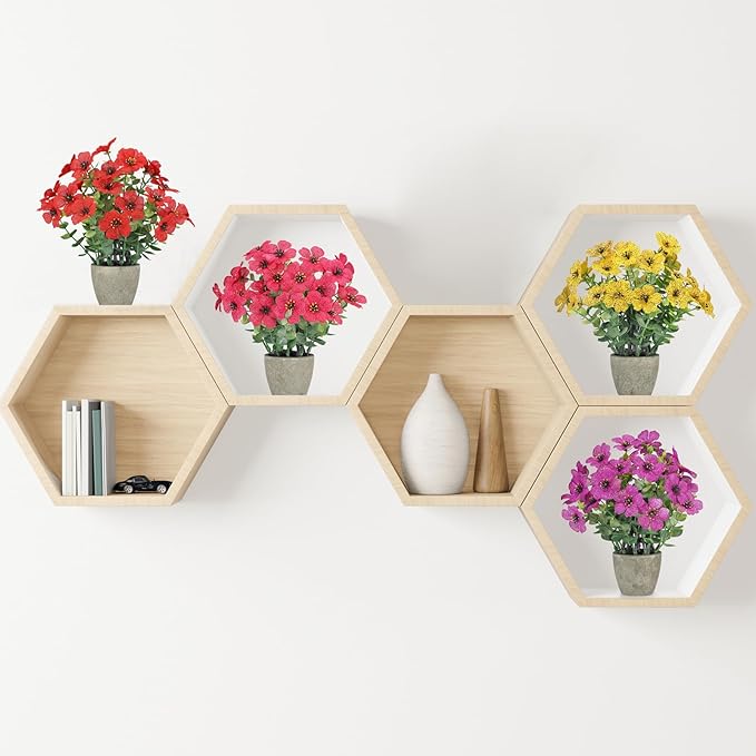 4 Pack Small Fake Plants Potted Artificial Plants Artificial Flowers Potted Faux Flower Daisy with Eucalyptus Leaves for Home Decor Office Room Farmhouse Indoor Table Bathroom Decor （Mixed）