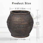 Briful Rustic Vintage Ceramic Pottery Vase, 6.1'' Farmhouse Table Decor with Distressed Texture, Wide Mouth Decorative Jar Vases for Home Decor, Shelf & Entryway, Brown