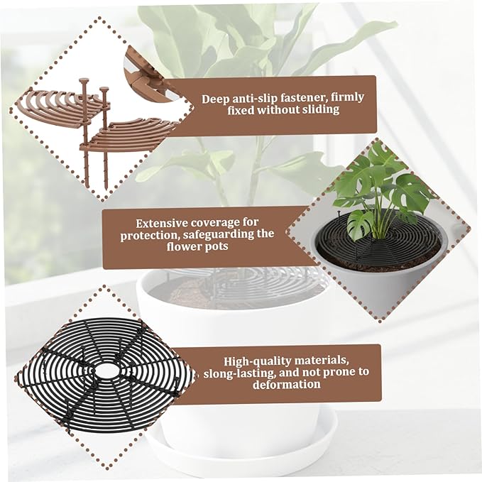 2Pcs Plant Pot Cover, 12" Plant Protector Grid with Clips Indoor Outdoor Flower Pot Cover to Deter Digging Pets & Weeds, Black & Brown