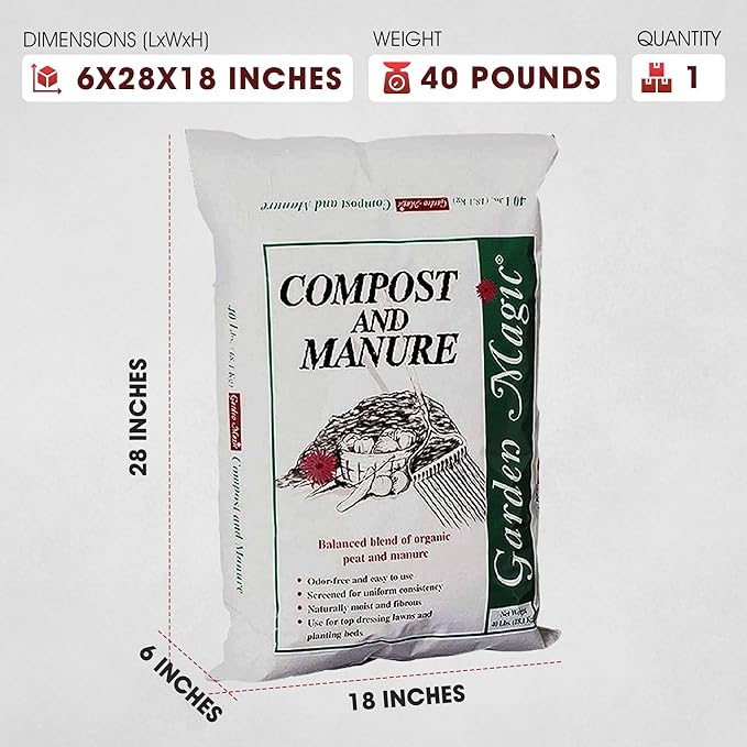 Michigan Peat Compost and Manure Blend, Garden Magic Mix with Odor-Free Blend, 40 Lbs - Outdoor Lawn and Gardening Mixture with Nutrients and Minerals for Soil Potting and Planting