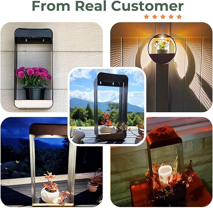 Grand patio Outdoor Solar Wall Sconce Shelf Planter, Decor LED Waterproof Wall Light Lamp with Woodgrain for Patio, Porch, Solar Energy, Black (S-Rectangle)