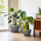 Ceramic Planters - 10 Inch 8 Inch 6 Inch Round Decorative Plant Pots with Drainage Holes and Saucers for Indoor Outdoor Flower, Room Home Apartment Decor, Gift for Women Men, Set of 3, Grey