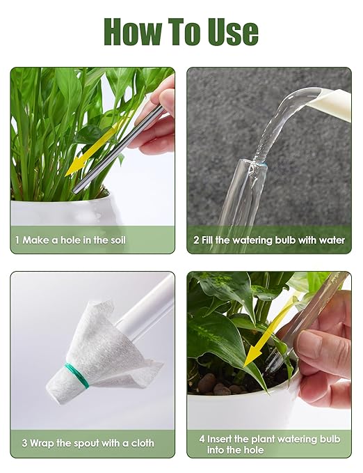 Tomorotec Iridescent Glass Self Watering Globes 4-Pack (2 Large+2 Small), Decorative Hand-Blown Rainbow Glass Watering Bulbs, Automatic Irrigation for Indoor & Outdoor Plants, Easy to Use and Maintain