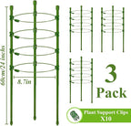 Legigo 3 Pack 24 Inch Plant Support Cages Tomato Cage for Garden- Plant Cages Adjustable Rings, Tomato Plant Support Stakes Trellis for Pots, Peppers, Cucumbers and Flowers with 10 Plant Clips