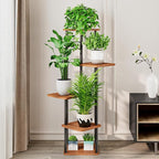AZERPIAN Plant Stand 5 Tier Indoor Metal Flower Shelf for Multiple Plants Corner Tall Flower Holders for Patio Garden Living Room Balcony Bedroom, Walnut (5 Tier-Walnut)