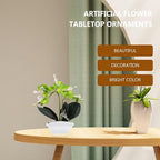 POPETPOP Artificial Orchid Flowers Mini Potted: Artificial Orchid in Pot Faux Orchid in Ceramic Vase Fake Flowers Arrangement Centerpiece Table Decorations for Home Office Green
