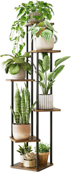 Corner Plant Stand Indoor 6 Tiered Plant Shelf for Multiple Plants Tall Plant Stand Shelf Wood Plant Stands Metal Shelving for Living Room Bedroom Balcony Brown Oak
