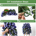 INQCMY Artificial Hanging Flowers Basket for Outdoors Spring Summer Decoration,Faux Silk Begonia in Planter Look Real UV Resistant for Outside Home Porch Patio Garden Balcony Yard Decor（Deep Blue）