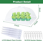 4 Packs Mesh Plant Cover with 16 Ground Stakes, Pop-up Mesh Plant Cover for Outdoor, Reusable Mesh Plant Protector for Vegetables Seedlings and Herbs, Strawberry Plant Protector(17 x 17 Inch)