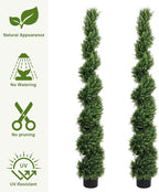 THE BLOOM TIMES 6ft Spiral Artificial Topiary Trees Set of 2, 71 inch Faux Cedar Trees for Outdoor Planters - Fake Twist Cypress Plants for Garden Front Porch Indoor Outside Decor 6 Foot