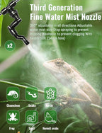 Reptile Mister Automatic, Quiet Reptile Misting System with Timer, Reptile Fogger Humidifiers with Fine Water Mist Nozzles, Terrarium Mister Humidifiers with Water Shortage Protection