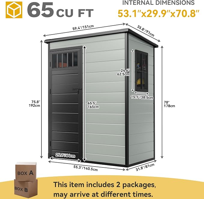 DWVO Outdoor Storage Shed 5x3FT with Fence-Style and Side Windows, Floor & Lockable Doors, Plastic Storage Shed, Storage Shed for Backyard and Garden