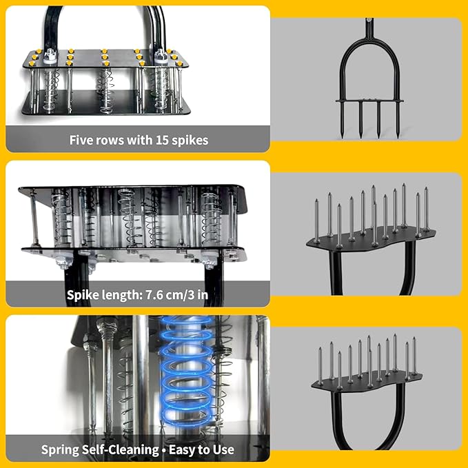 Lawn Aerator, 15x3 Solid Steel Tines for Efficient Aeration, Dual-Spring Auto-Clean to Prevent Clogging, 38" Ergonomic T-Handle & Wide Foot Pedal Used for Courtyard,Garden,Patio