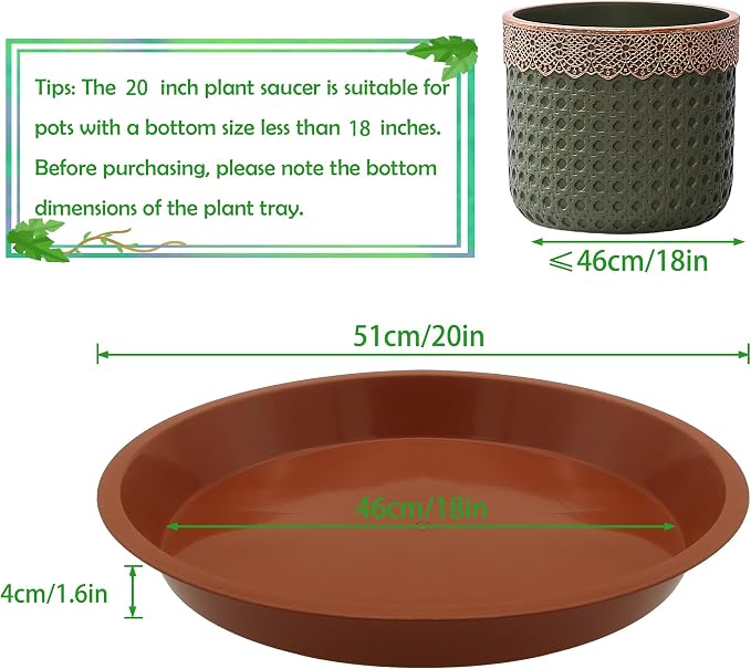 8 Pack 20 Inch Round Plant Saucers for Less 18 Inch Pot Indoors Outdoors Plant Trays for Pots Planter Saucer Plastic Drip Tray Planter Water Tray(Terracotta, 20"(8pcs))