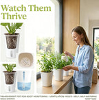 8 Pack 4" Mini Self Watering Pots for Indoor Plants, Small Clear Plastic Planters, Plant Watering Cups with Level Indicator Vents & Drainage Holes, Wick, for Seedlings, Cuttings, Herbs (8, 4 Inch)