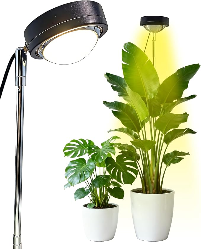 Plant Grow Light,yadoker LED Growing Light Full Spectrum for Indoor Plants,Black Magnifying Glass Plant Lights,Height Adjustable, Automatic Timer, 5V Low Safe Voltage,Idea for Large