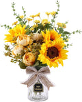 CEWOR Fake Flowers in Vase, Artificial Flowers with Vase Faux Silk Floral Arrangement Table Centerpieces Decor for Home Office Dining Farmhouse Coffee Table Living Room Bathroom Plant Decor(Yellow)