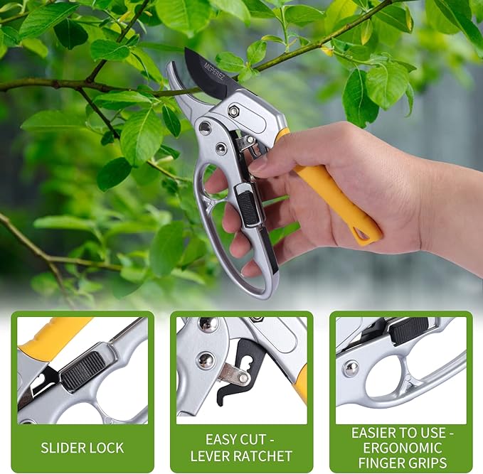 Premium Germany Pruning Shears, Work 3 Times Easier, Pruners Heady Duty, Sharp Garden Clippers Cut Fresh Flower, Hedge, Herb, Indoor Plants, Gardening Tools Scissors, Arthritis Weak Hand Snips