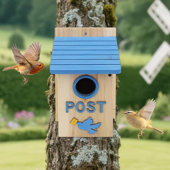 Wooden Bird Houses Bird House for Outside, Blue Wood Mailbox Bird House for Outdoors, Entrance Hole Bird House for Garden Blue Bird Hummingbird Wren Cardinal Swallow Sparrow Finch