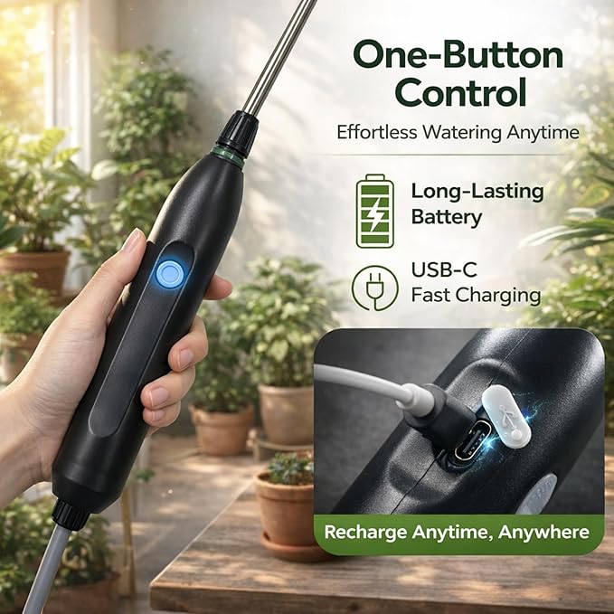 Electric Plant Watering Device for Indoor Plants, High Reach Watering Wand for Hanging Plants, Automatic Watering Tool from Bucket, Precise Flow No Spill, Portable Indoor Watering System