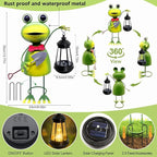 Solar Garden Lights Frog Statue with Solar Lantern,13.78in Tall Frog Decor Fairy Accessories,Mothers Day Birthday Gifts for Women Mom Grandma,Big Metal Decorative Stakes for Home Decor,Patio,Yard Art