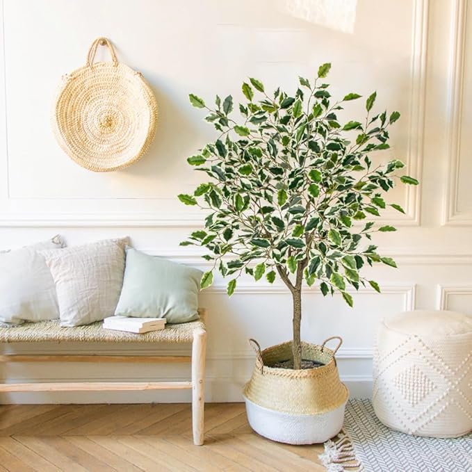 2 Pack Ficus Artificial Trees for Outdoors Indoor, 4ft Big Fake Plants with Pot and Realistic Leaves, Faux Plants Tall Outdoor for Home,Office, Living Room, Garden Decor