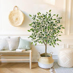 2 Pack Ficus Artificial Trees for Outdoors Indoor, 4ft Big Fake Plants with Pot and Realistic Leaves, Faux Plants Tall Outdoor for Home,Office, Living Room, Garden Decor
