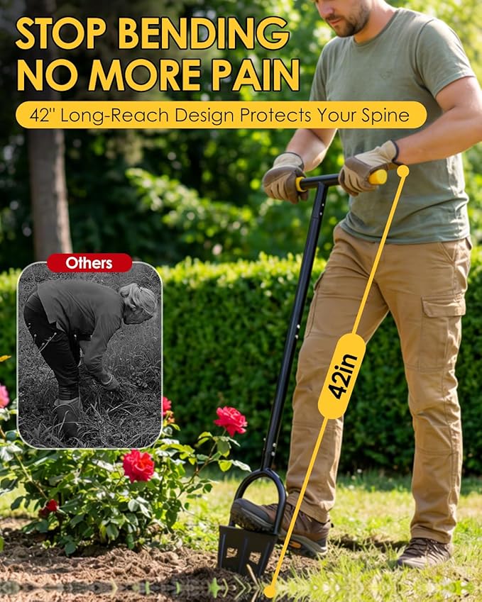 Luvenia Manual Edger Lawn Tool, 42-Inch Solid Steel Lawn Edger with 30 Sharp Serrated Teeth, 9-Inch Wide Non-Slip Foot Plate，Half Moon Edgers for Sidewalk Driveway Flower Bed Edging, Rust-Proof