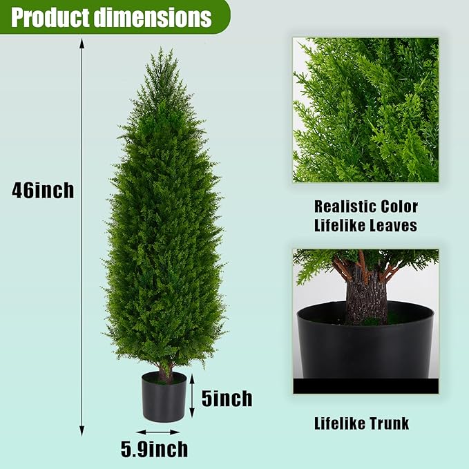 4FT Artificial Cedar Pine Tree UV Resistant Faux Evergreen Tree for Indoor Outdoor Front Porch Entryway Patio Decor Maintenance-Free Fake Greenery