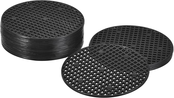 MECCANIXITY Flower Pot Hole Mesh Pad 3.3 Inch Bonsai Plant Bottom Round Plastic Soil Grid Screen Mat, Black Pack of 20