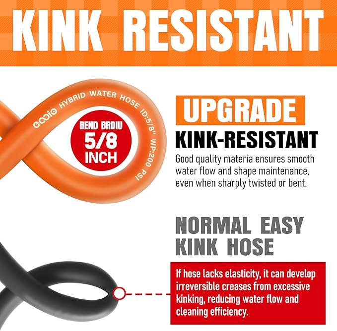 Garden Hose 6 ft x 5/8", NON-EXPANDING Flexible Water Hose, Kink Resistant Lightweight Hybrid Hose, Leakproof Yard Hose with Male to Female Fittings