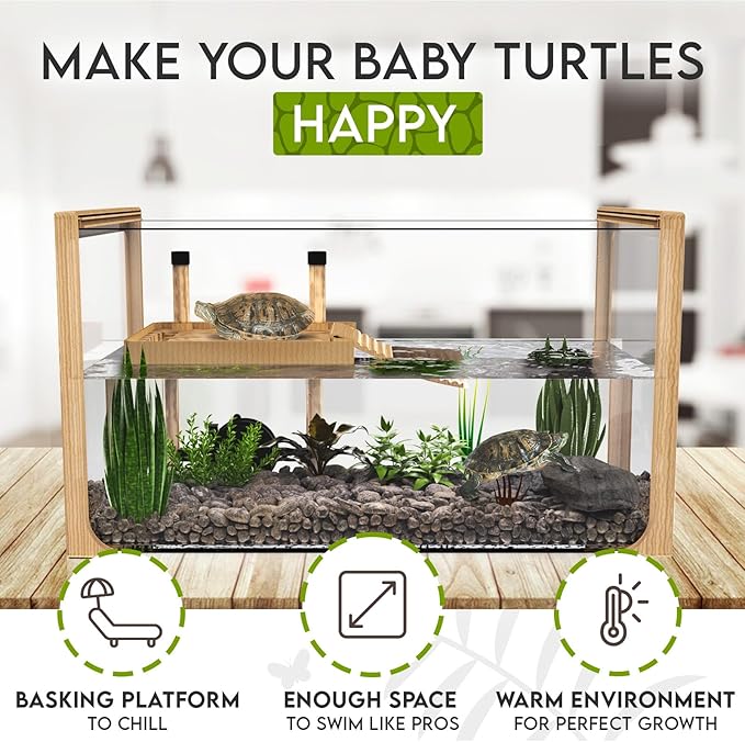 Okköbi Turtle Aquarium Kit - Aquatic Turtle Tank with Filter and Light + Turtle Basking Platform, Perfect Turtle Starter Kit for Kids, Small Turtle Tank for Baby & Juvenile Turtle