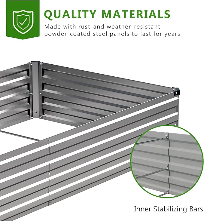 2PCS 9x3x1ft Galvanized Raised Garden Bed,Outdoor Planter Box Metal Patio Kit Planting Bed for Vegetables Flowers Herb,Silver