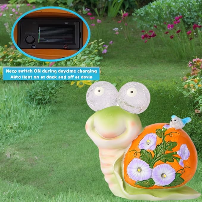 ASTRAEUS Solar Snail Statue Garden Light Figurine Outdoor Decor with 5 LED Lights Lawn Decor Statue Unique Christmas Birthdays Housewarming Gift for Patio, Balcony, Yard