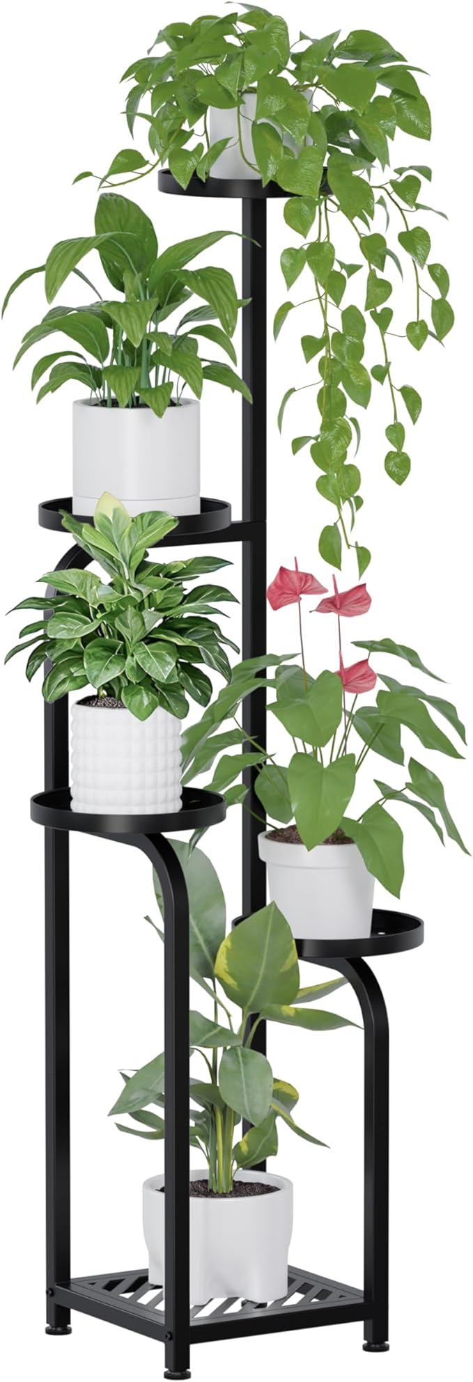 TOSKING 5 Tier Tall Plant Stand Indoor Outdoor,Anti-Tip Plant Stand indoor, Wide Base for Pots, Child and Pet Friendly,Heavy Duty Corner Shelf for Plants & Decor, Space Saving ,Tiered Metal Flower Pot Stand for Balcony, Garden, Living Room, Patio (Blac...