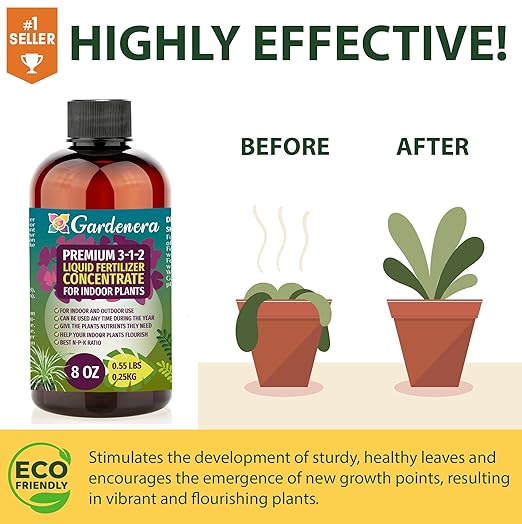 Gardenera Premium Liquid Fertilizer - 3-1-2 Concentrate for Indoor Plants & Flowers - Organic Plant Food - 8oz