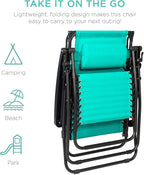 Best Choice Products Folding Zero Gravity Outdoor Recliner Patio Lounge Chair w/Adjustable Canopy Shade, Headrest, Side Accessory Tray, Textilene Mesh - Mint