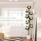Jexine 6 ft Artificial Rubber Tree with 8 Magnolia Flowers in Pot Extra Tall Faux Magnolia Tree Fake Plant Indoor Floor Plant for Indoor Living Room Office Home Decor