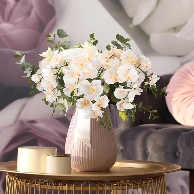 6 PCS Artificial Orchid Stems 33.5" Tall 9 Large Petals Fake Champagne Phalaenopsis Flower Arrangements for Home Wedding Living Room Table Centerpiece Office Table Decor Champagne