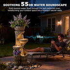 4 Tiered Water Fountain Outdoor, 35.6" Tall Cascading Bowl Leaf Carved Outdoor Waterfall Fountains Modern Water Feature with Dual Planters for Garden, Patio,Deck, Yard, Indoor Decor