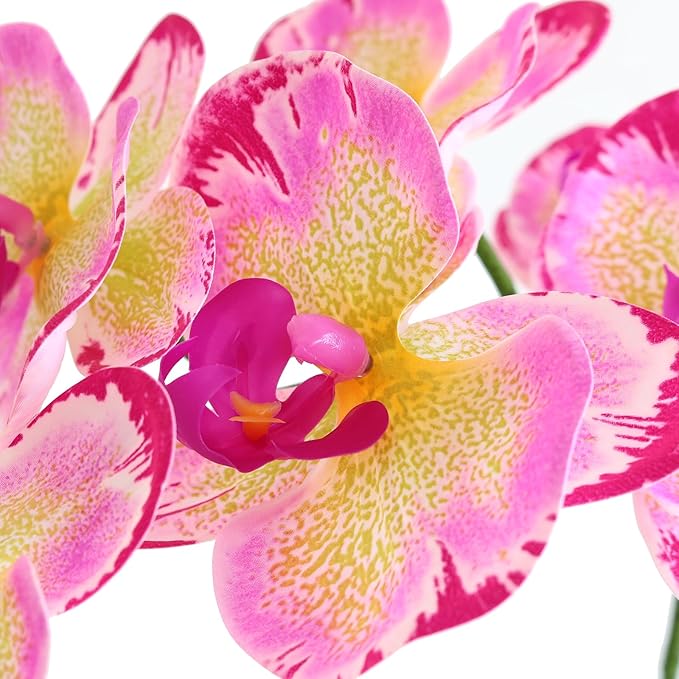Htmeing 38 Inch Artificial Phalaenopsis Flowers Branches Real Touch (Not Silk) Orchids Flowers for Home Office Wedding Decoration,Pack of 2 (Yellow Purple)