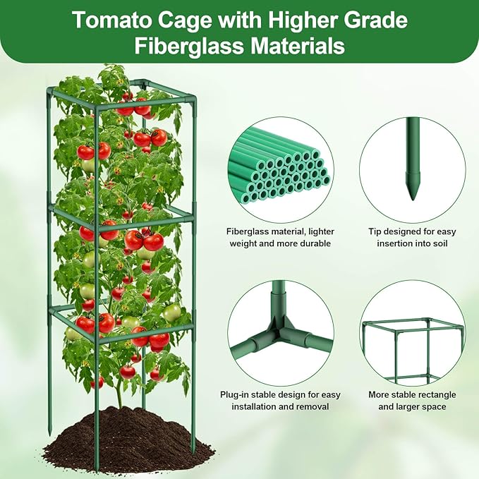 Lezmarket 2 Pack Tomato Cages for Garden, Tomato Trellis for Raised Garden Bed with Plant Clips and Twist Ties for Climbing Plants, 43 inches ﻿ ﻿