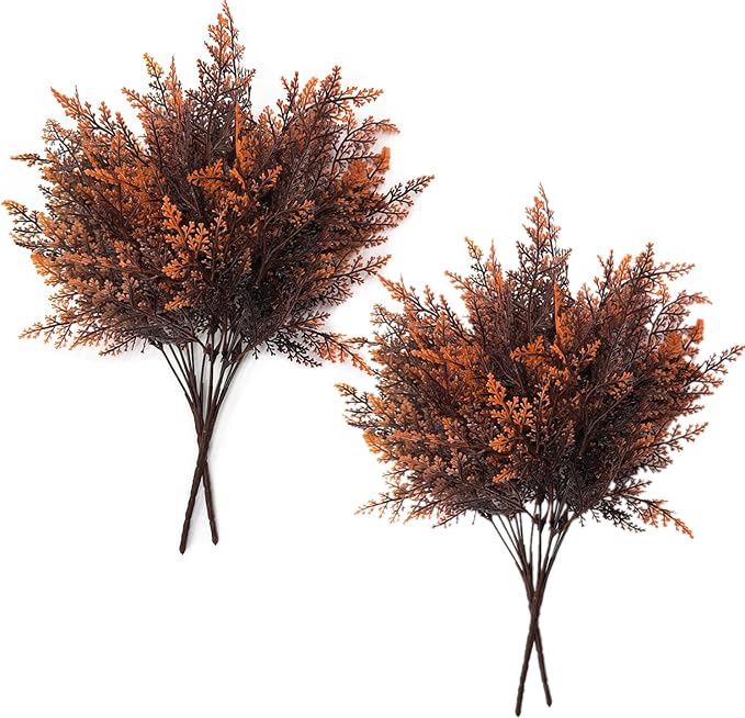 CATTREE Artificial Ferns Plants Fake Boston Fern Shrubs Plastic Leaves Faux Greenery Bushes for Home Décor Outdoor Indoor Garden Wedding Party Decoration Office Yard Verandah Planter Filler Red 4 Pack