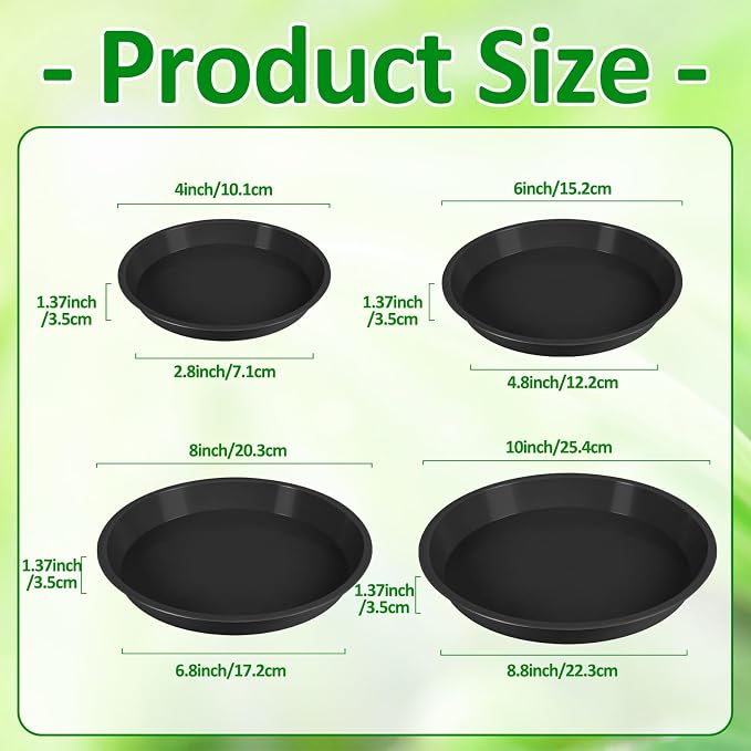 Augshy 18 Piece Plant Tray, 4/6/8/10 inch 4 Sizes Black Plastic Flowerpot Heavy Plant Drip Tray for Gardens, Balconies and Indoors