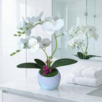 Artificial Orchid with 3D Printed Vase, Lifelike Fake Phalaenopsis Silk Flowers for Home Decor Living Room, Realistic Faux Orchids for Table Centerpiece(White)