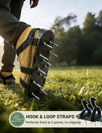 Lawn Aerator Shoes with Hook & Loop Straps for Effectively Aerating Lawn Soil, One Size Fits All Free-Installation Heavy Duty Spiked Sandals Shoes for Yard Grass Garden Black