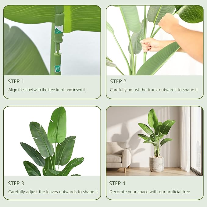 Birds of Paradise Plant Artificial, 4FT Fake Plants Faux Banana Leaf Tree with 9 Banana Leaves, Lifelike Tall Fake Tropical Palm Indoor Silk Floor Plant in Black Pot for House,Office,Room,Home Decor