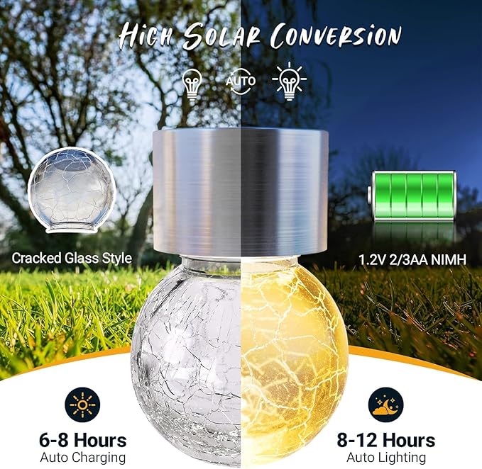GIGALUMI Solar Lights Outdoor Waterproof, 12 Pack Solar Hanging Lights Garden Decor, Gifts for Women, Solar Outdoor Lantern Waterproof Cracked Glass for Yard, Fence, Tree(Warm White)