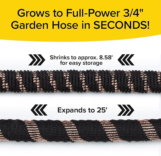 Pocket Hose 25 FT Copper Bullet Expandable Garden Hose w/10 Pattern Thumb Spray Nozzle AS SEEN ON TV 650psi 3/4 in Patented Lead-Free Ultra-Lightweight Solid Copper Anodized Aluminum