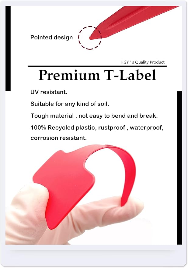 DaTpuik Red Thick Plant Labels Plastic Plant T-Type Tags Nursery Garden Labels 100 Pcs